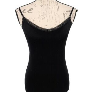 Y2K Black Lace Trim Cami SMALL Stretch 26" Bust 20" Length Retro